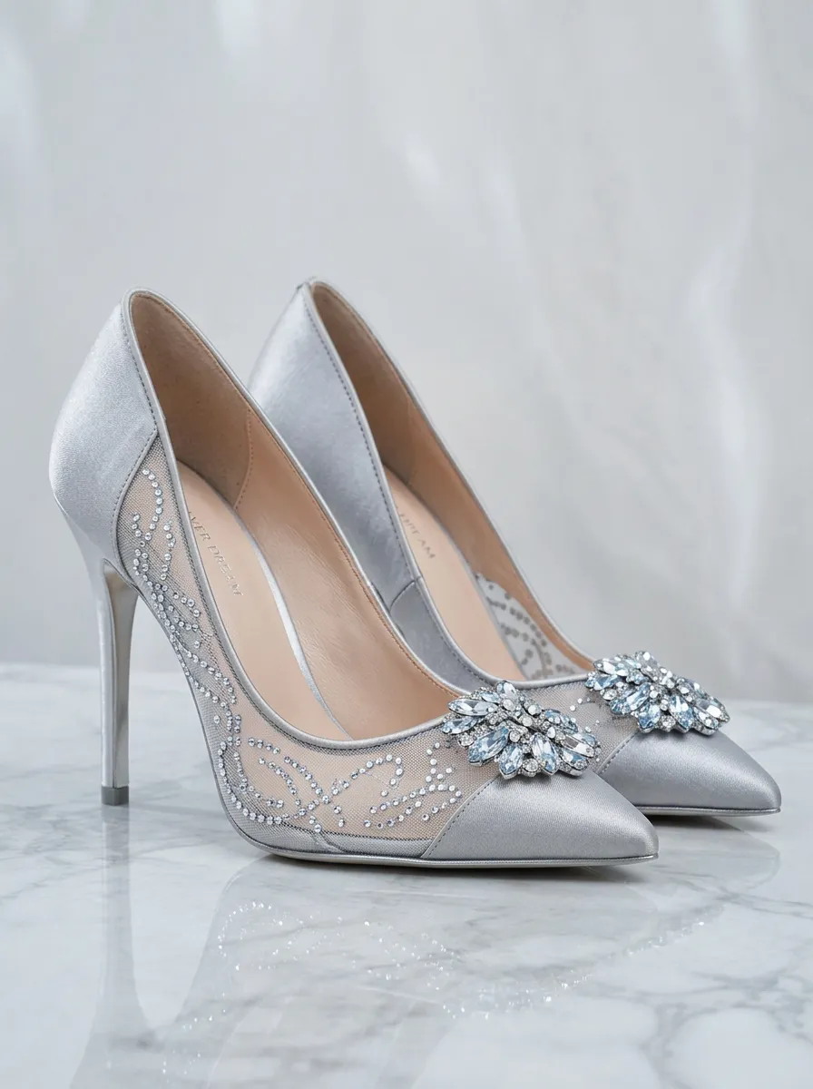 Rhinestone Floral Mesh Bridal-Inspired Women's Formal High Heels