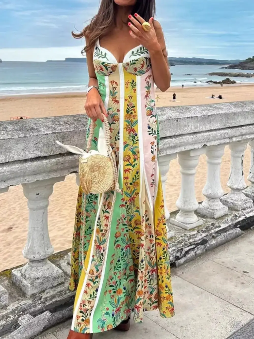 Structured Shape Floral Printed Maxi Dress