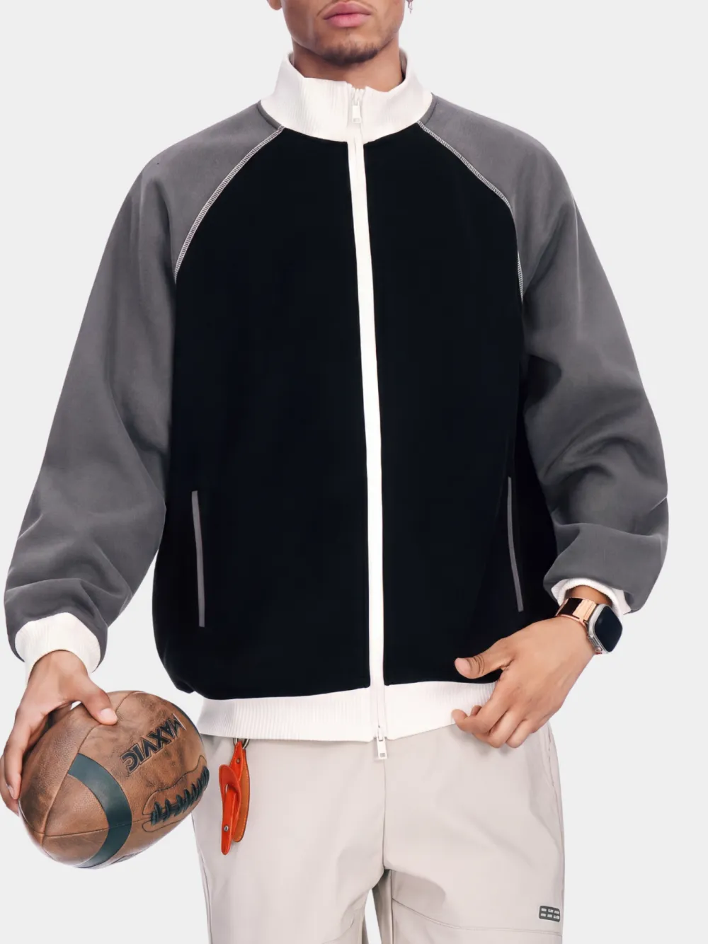 Lightweight Stand Collar Color Block Outdoor Utility Jacket