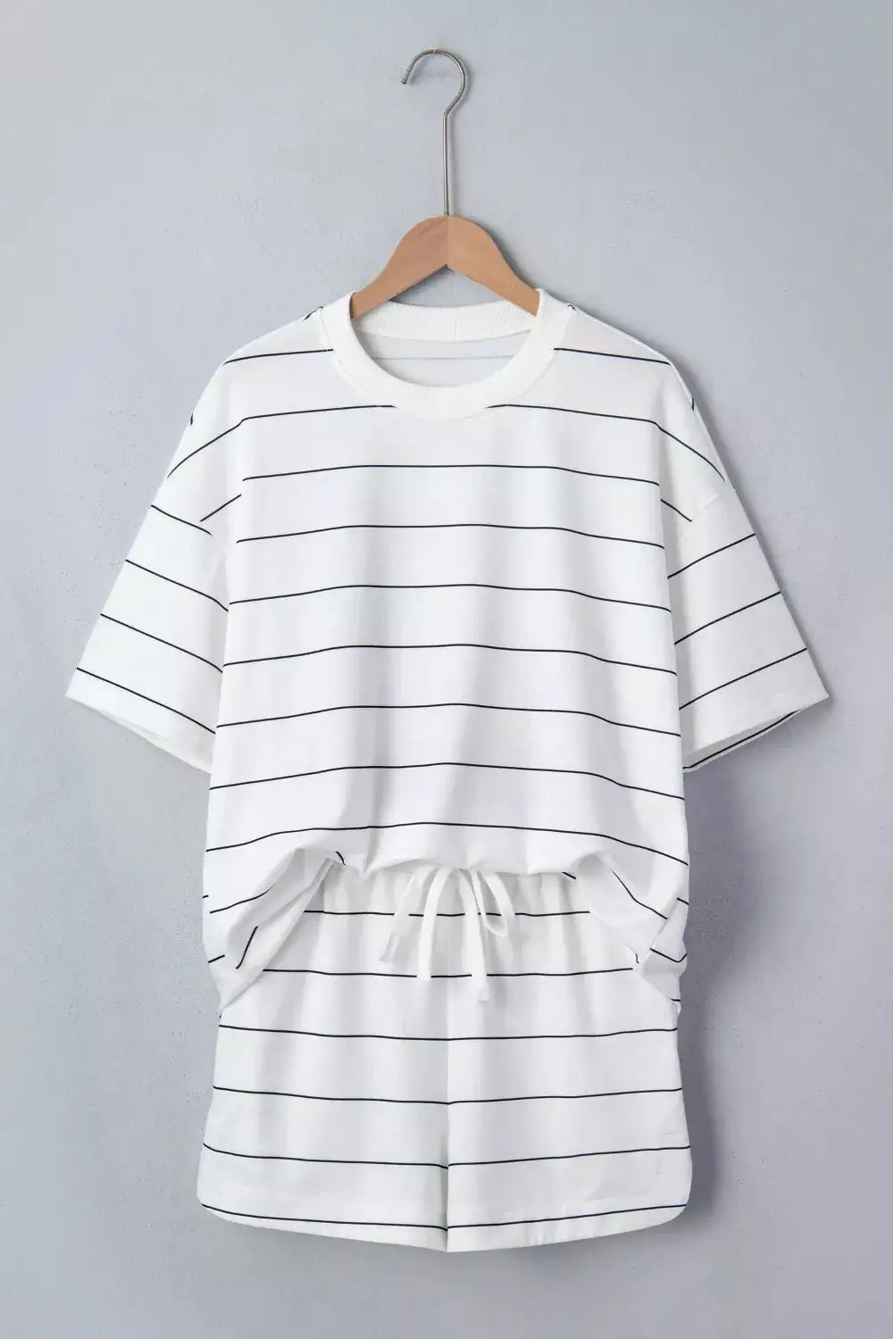 Stripe Half Sleeve Tee and Drawstring Shorts Set