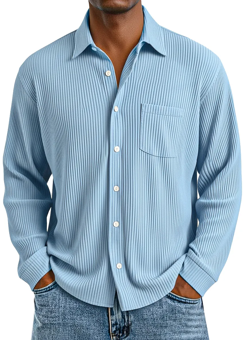 Layered Long Sleeve Open Collar Shirt