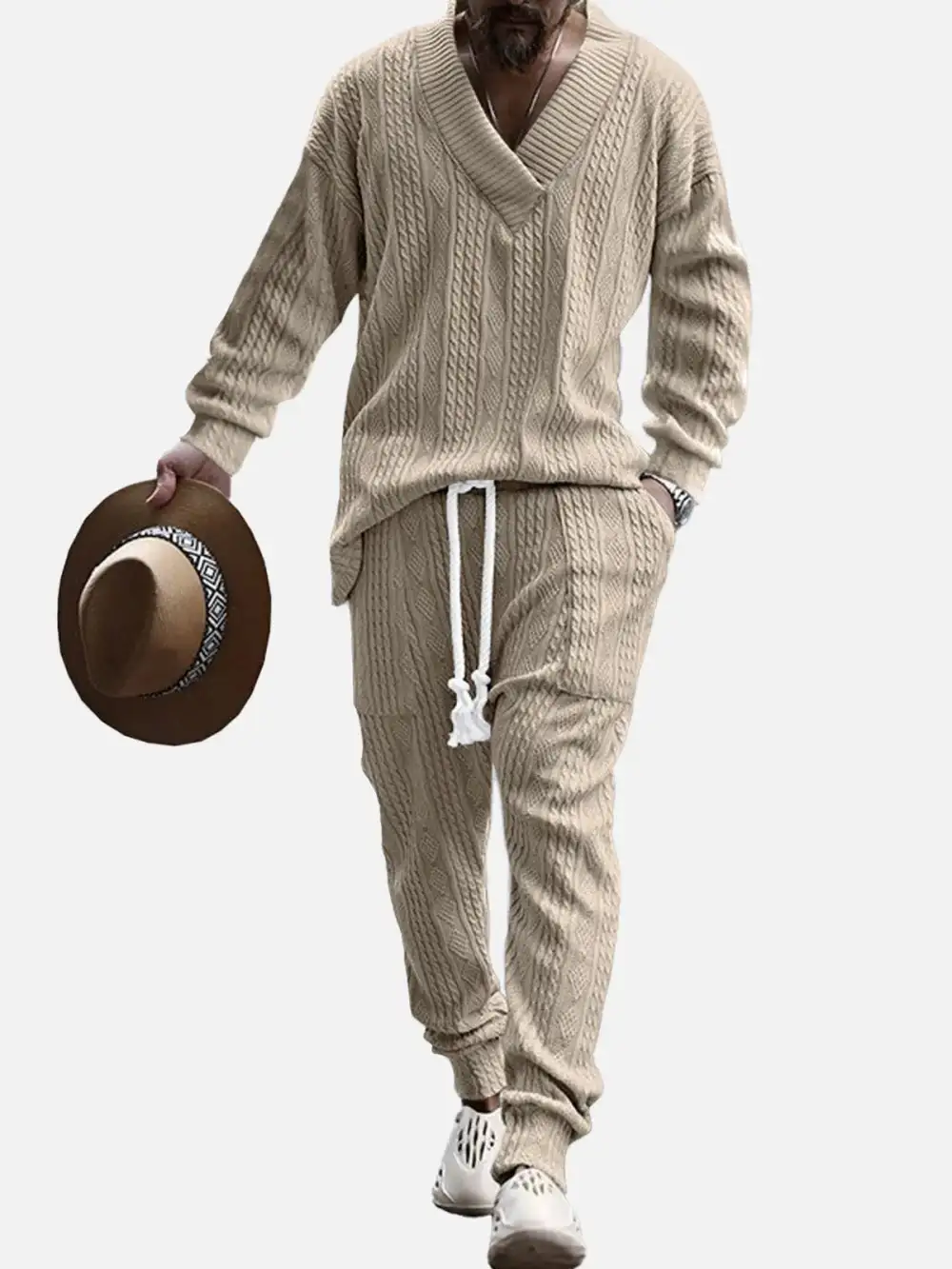 Cable Knit V Neck Lounge Set