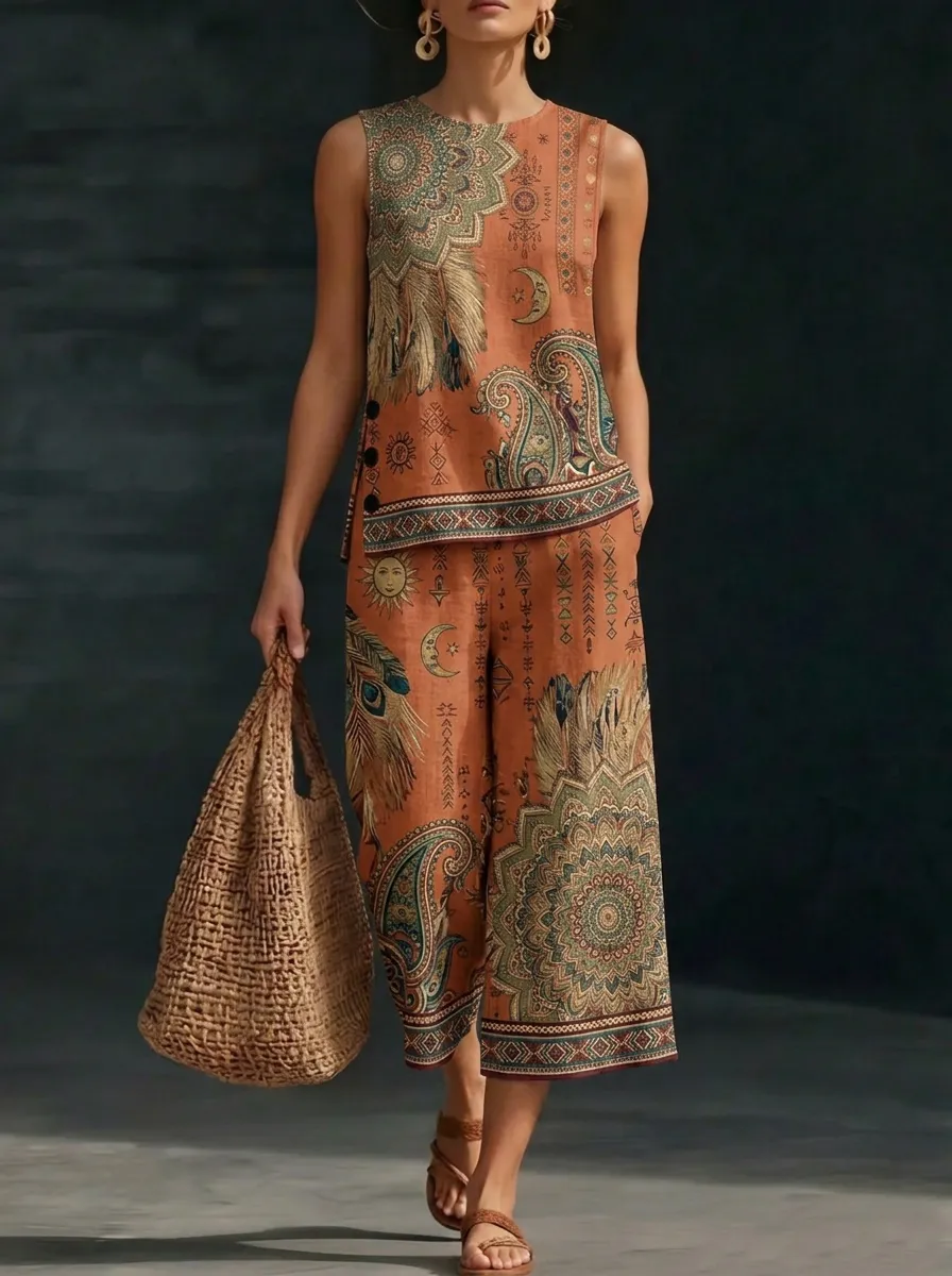 Women's Bohemian Mandala Paisley Printed Sleeveless Set