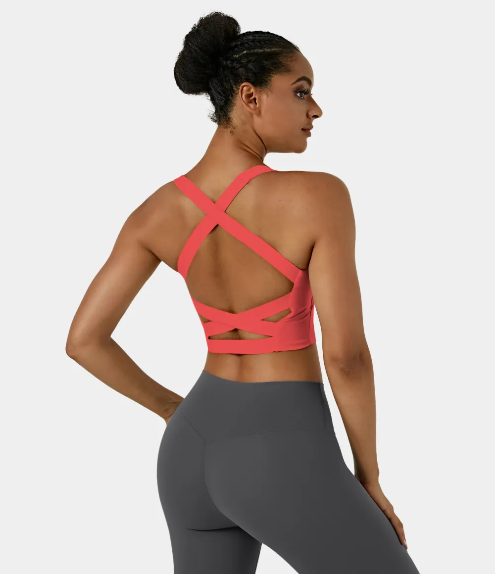 Softlyzero Airy Square Neck Backless Crisscross Cropped Cool Touch Yoga Tank Top-UPF50+