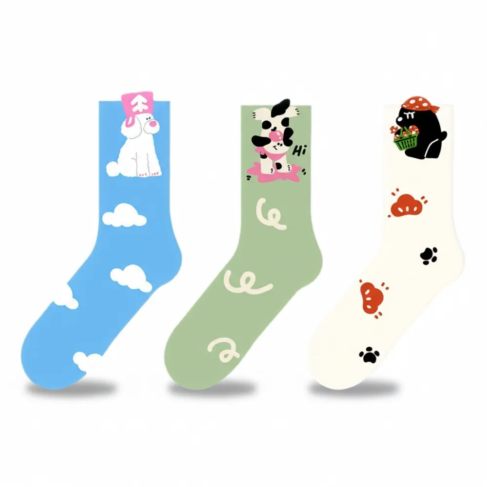 Playful Cartoon Puppy Crew Socks