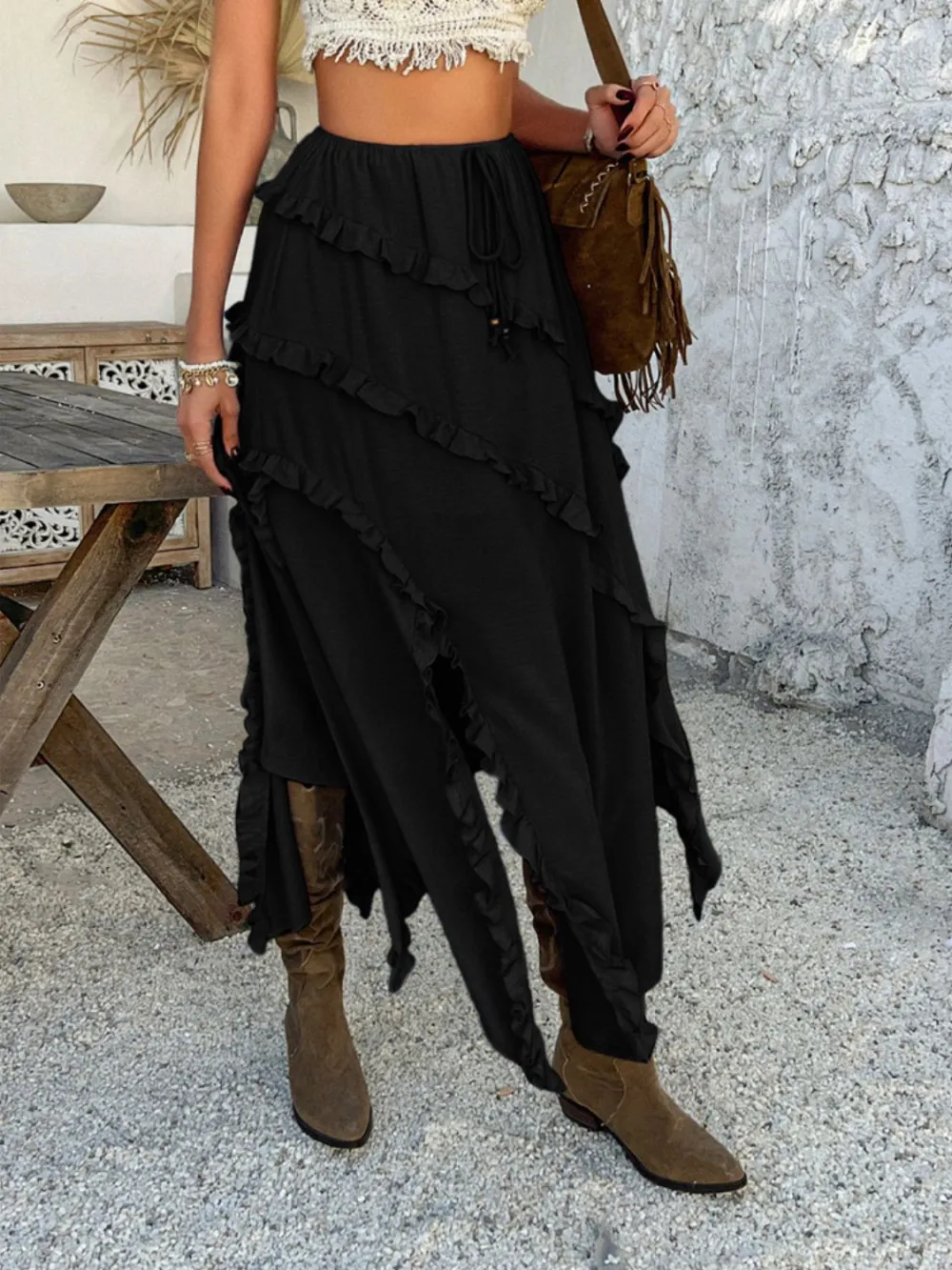 Ruffle Drawstring Skirt