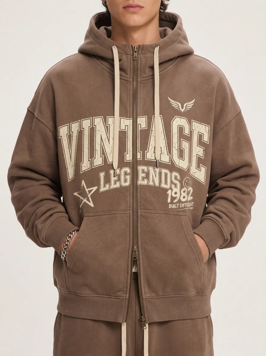 Men's Vintage Legends 1982 Graphic Printed Zip-up Hoodie