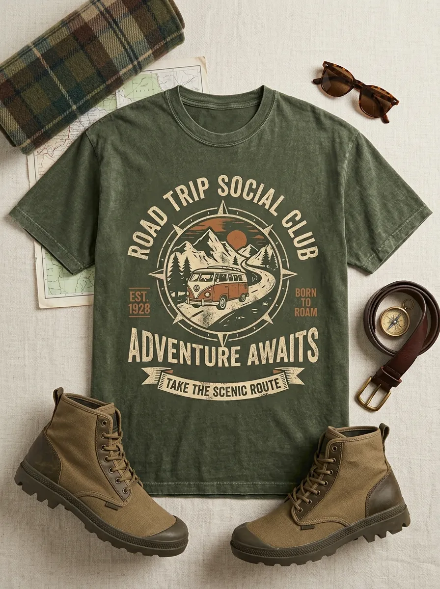 Unisex Road Trip Adventure Camper Van Printed T-shirt