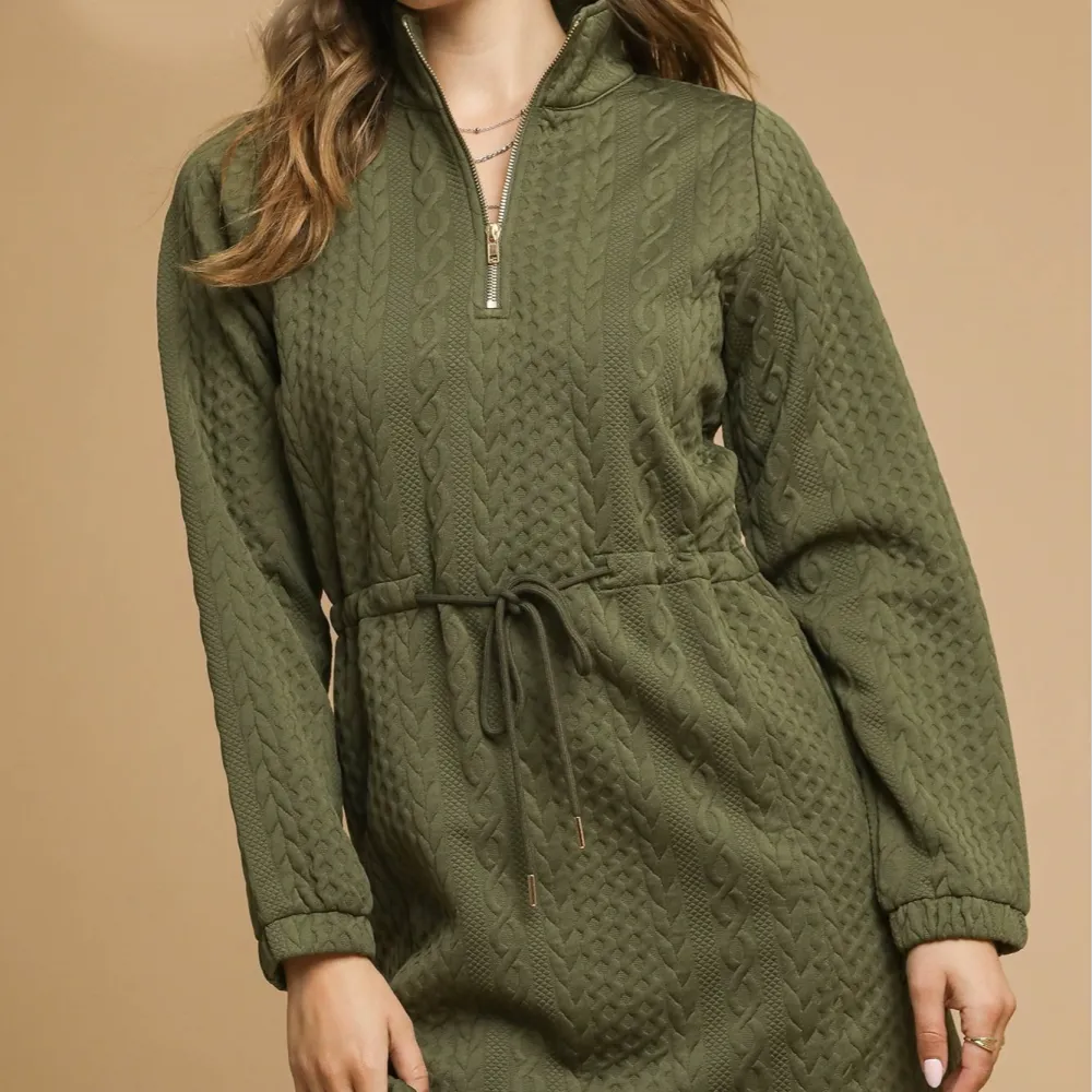 Long Sleeve Collared Half Zip Knit Dress