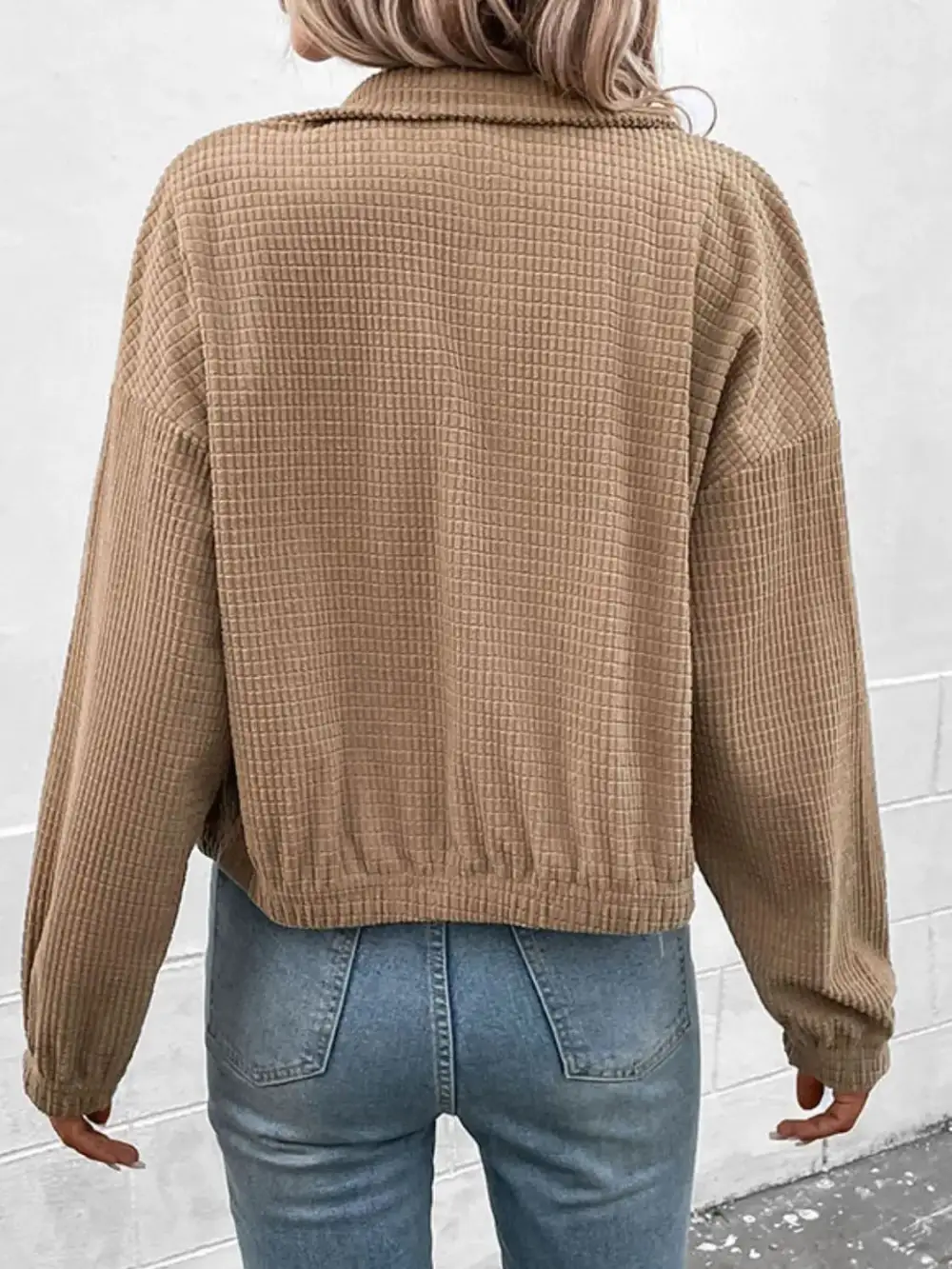 Drop Shoulder Collared Casual Jacket