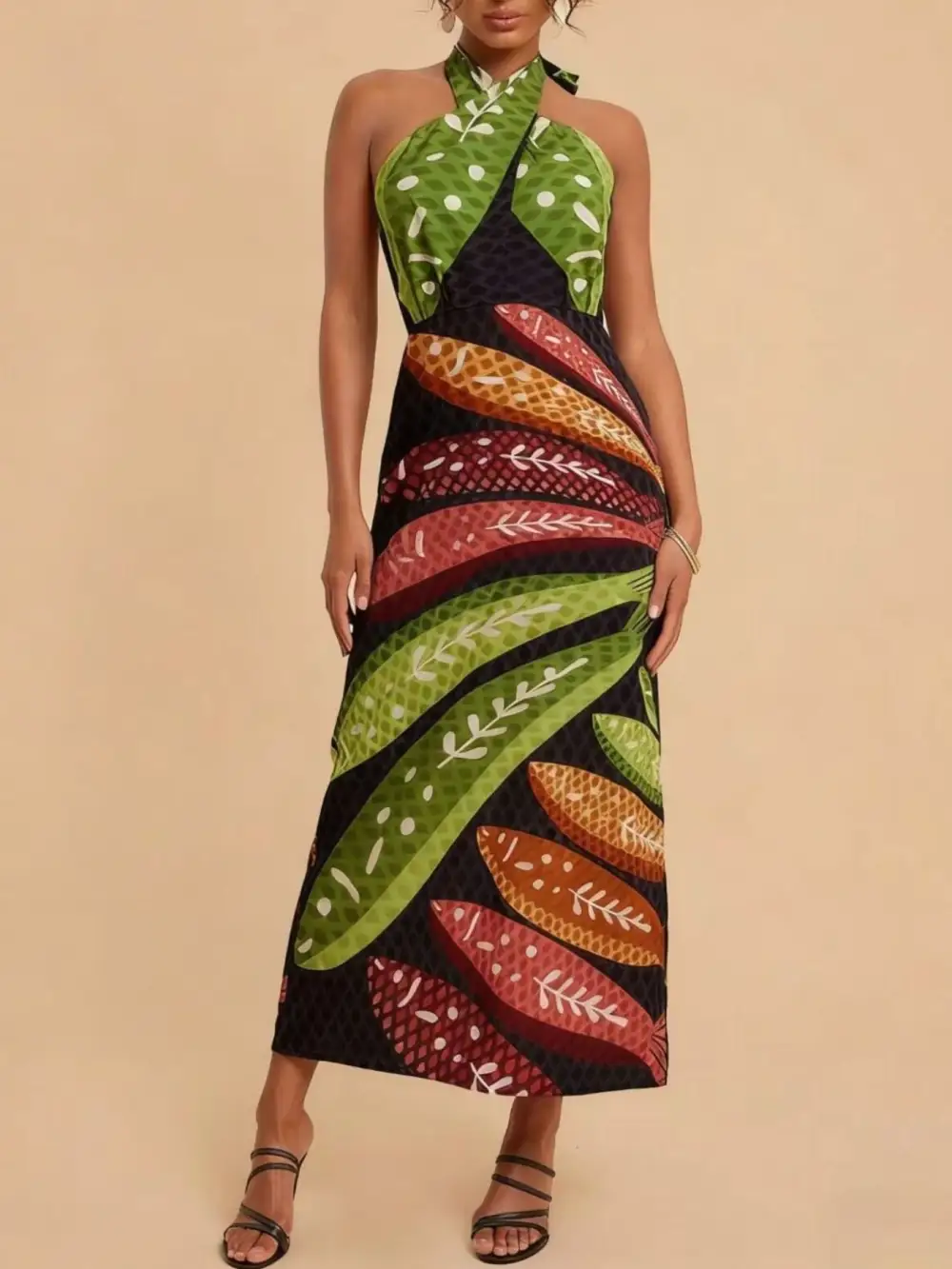 Gathered Detail Printed Midi Dress