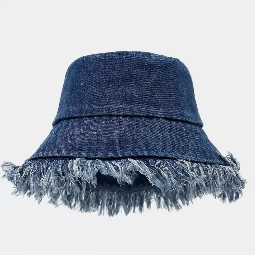 Vintage Washed Denim Raw Edge Bucket Hat