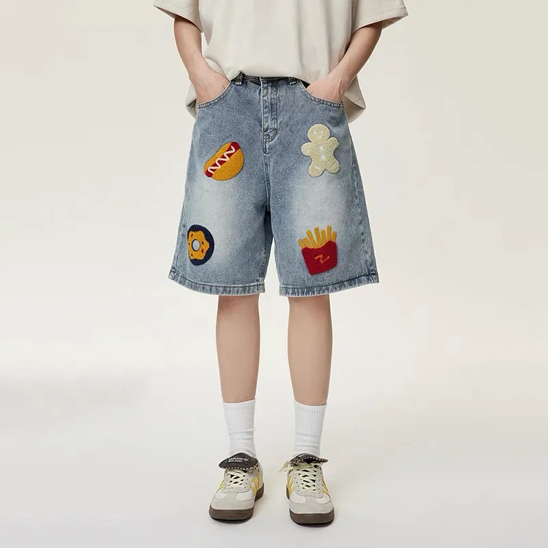 Distressed Embroidered Denim Shorts