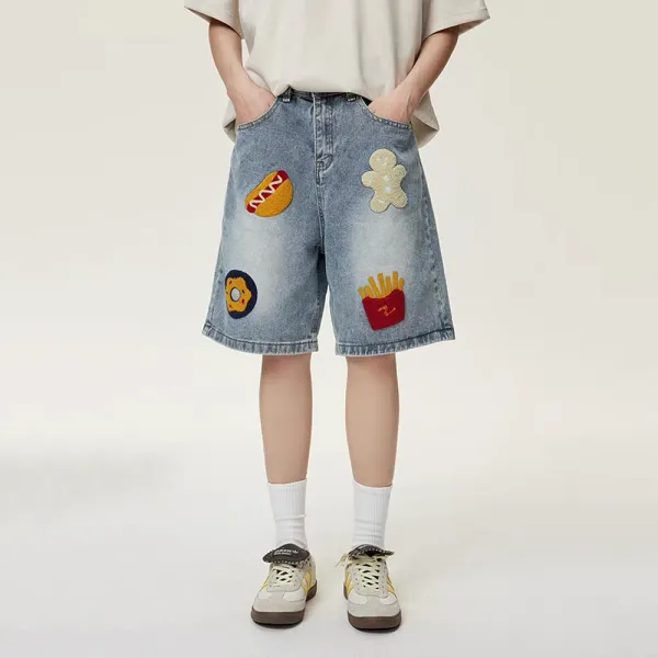 Distressed Embroidered Denim Shorts