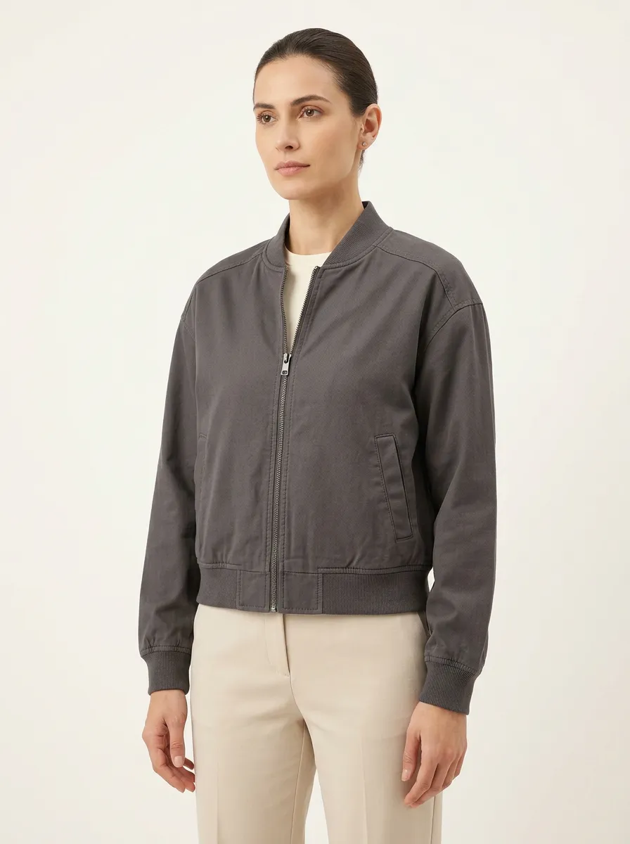 Women's Casual Minimalist Solid Printed Bomber Jacket