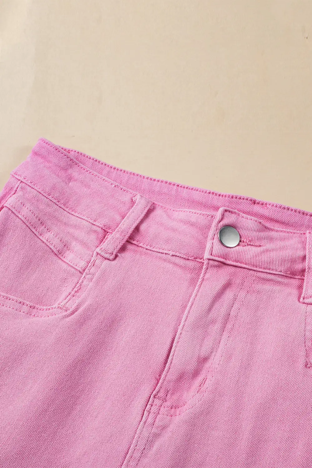 Pink Frayed Edge Mid Rise Denim
