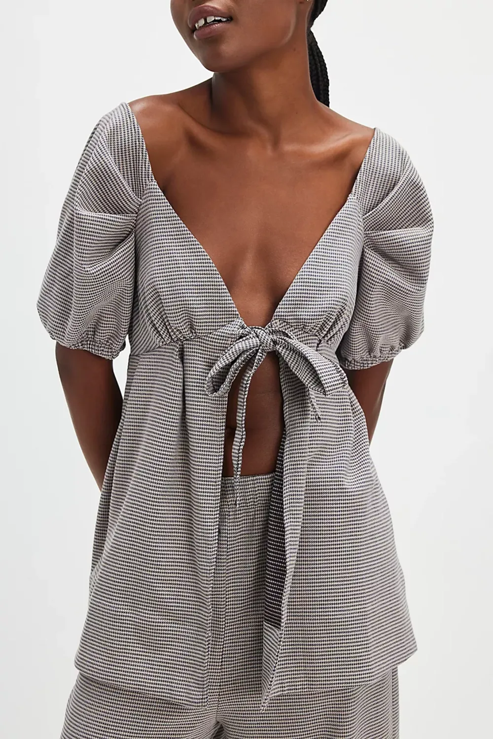 Checkered Crop Top And Wide Leg Pants Set