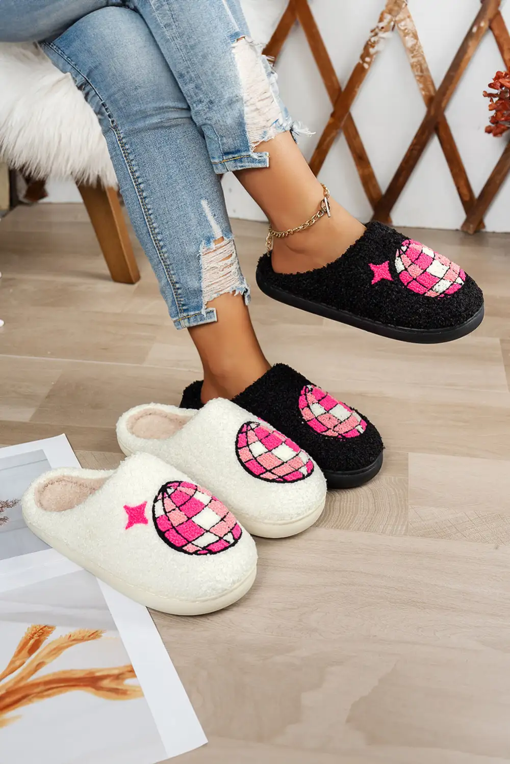Disco Ball Plush House Slippers
