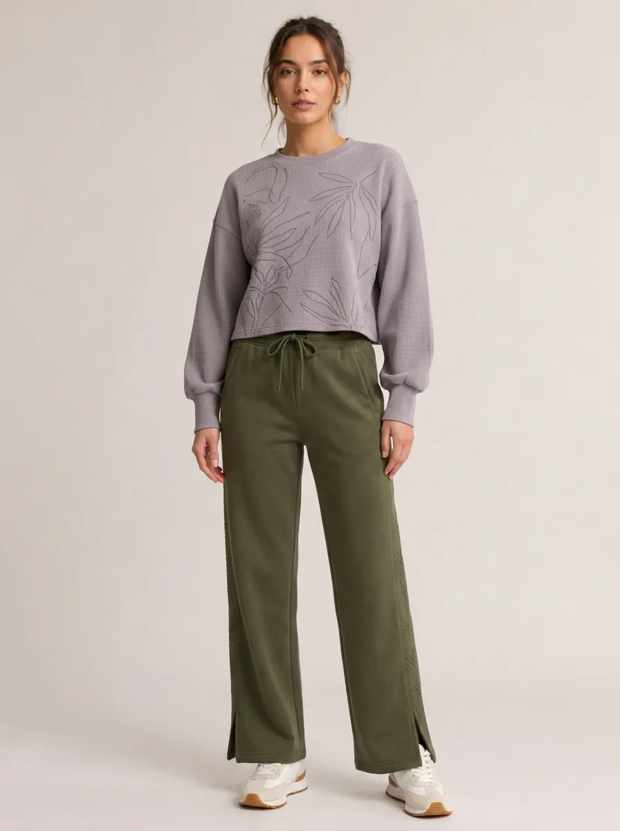 Women's Botanical Line Art Waffle Knit Printed Lounge Set
