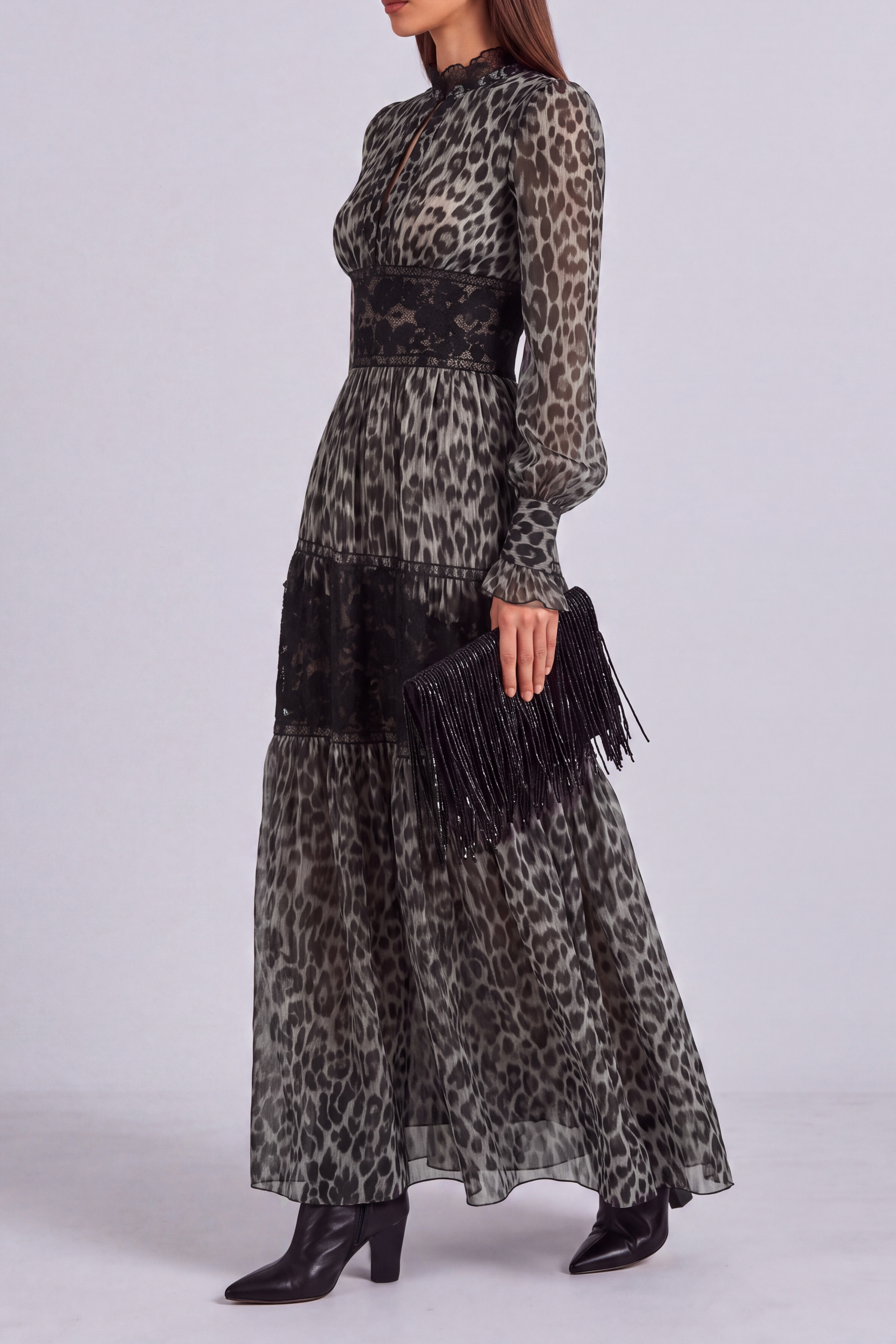 Lace Leopard Pattern Maxi Dress