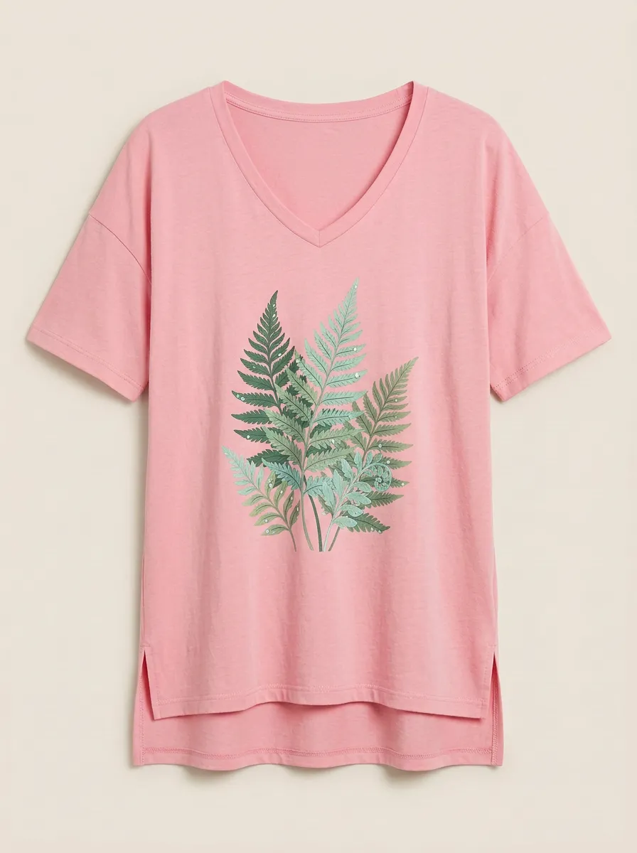 Women's Fern Botanical Graphic V-Neck T-Shirt