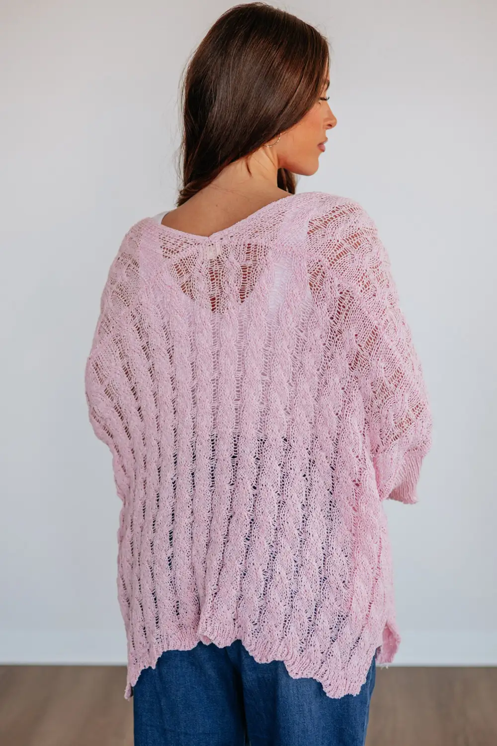 Drop Shoulder Crochet Knit Open Front Cardigan