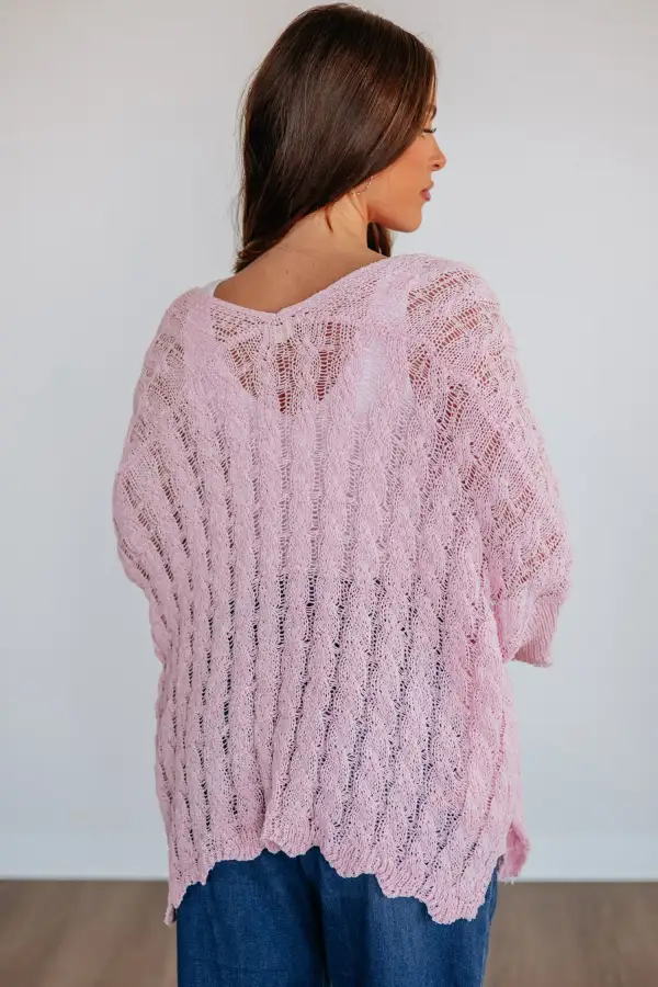 Drop Shoulder Crochet Knit Open Front Cardigan