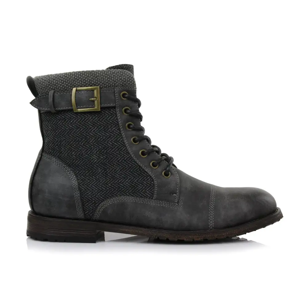 Classic Faux-Leather Lace-Up Zip-Up Combat Boots