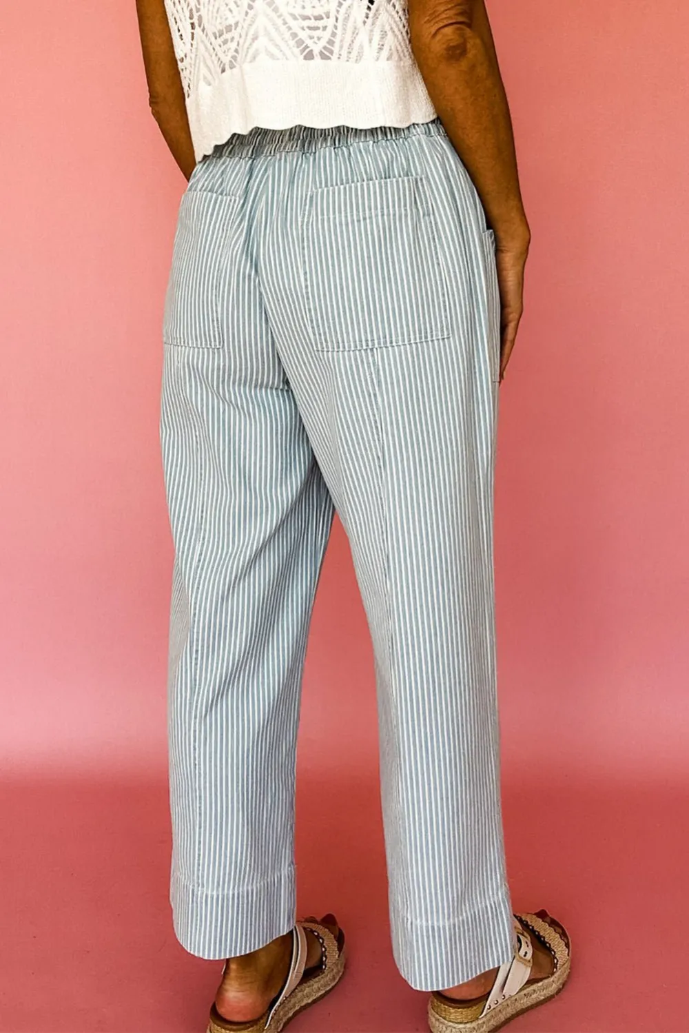 Striped Mid Rise Drawstring Pocketed Casual Jeans