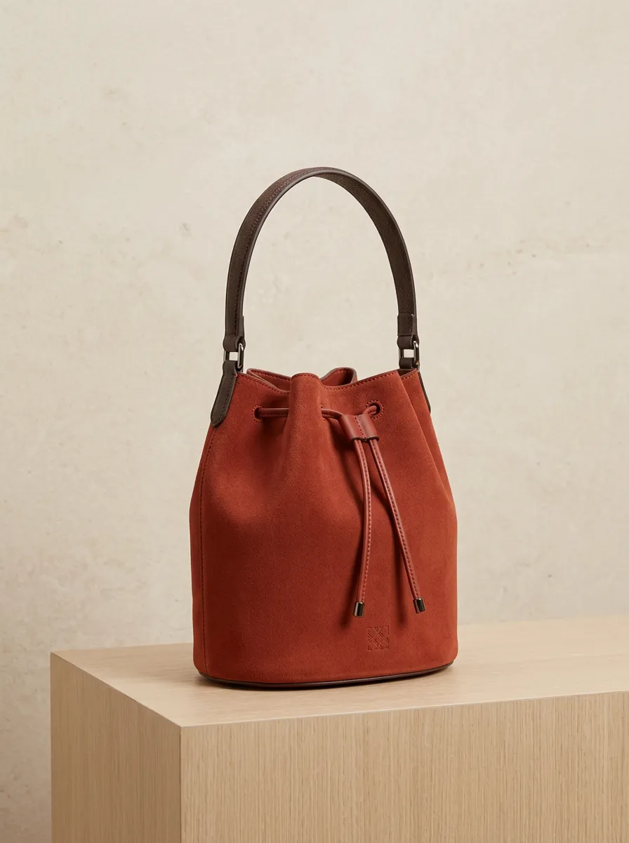 Women's Textured Suede-Look Drawstring Bucket Bag