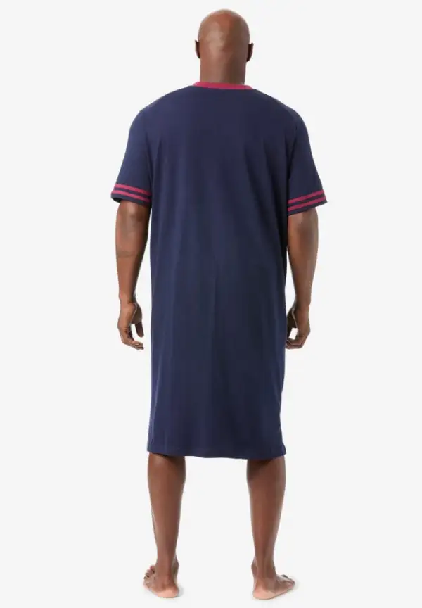 Short-Sleeve Jersey Henley Nightshirt