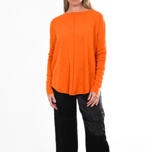 Refined Merino Cashmere Crew Neck Curved Hem Pullover