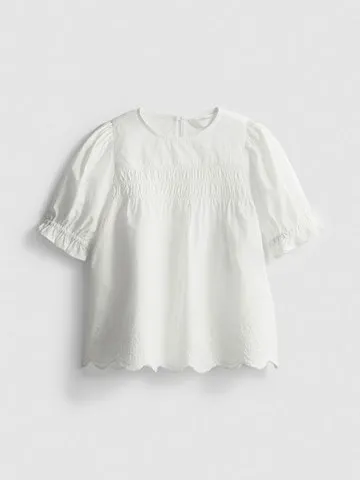 1-9yrs | Pure Cotton Shirred Embroidered Blouse