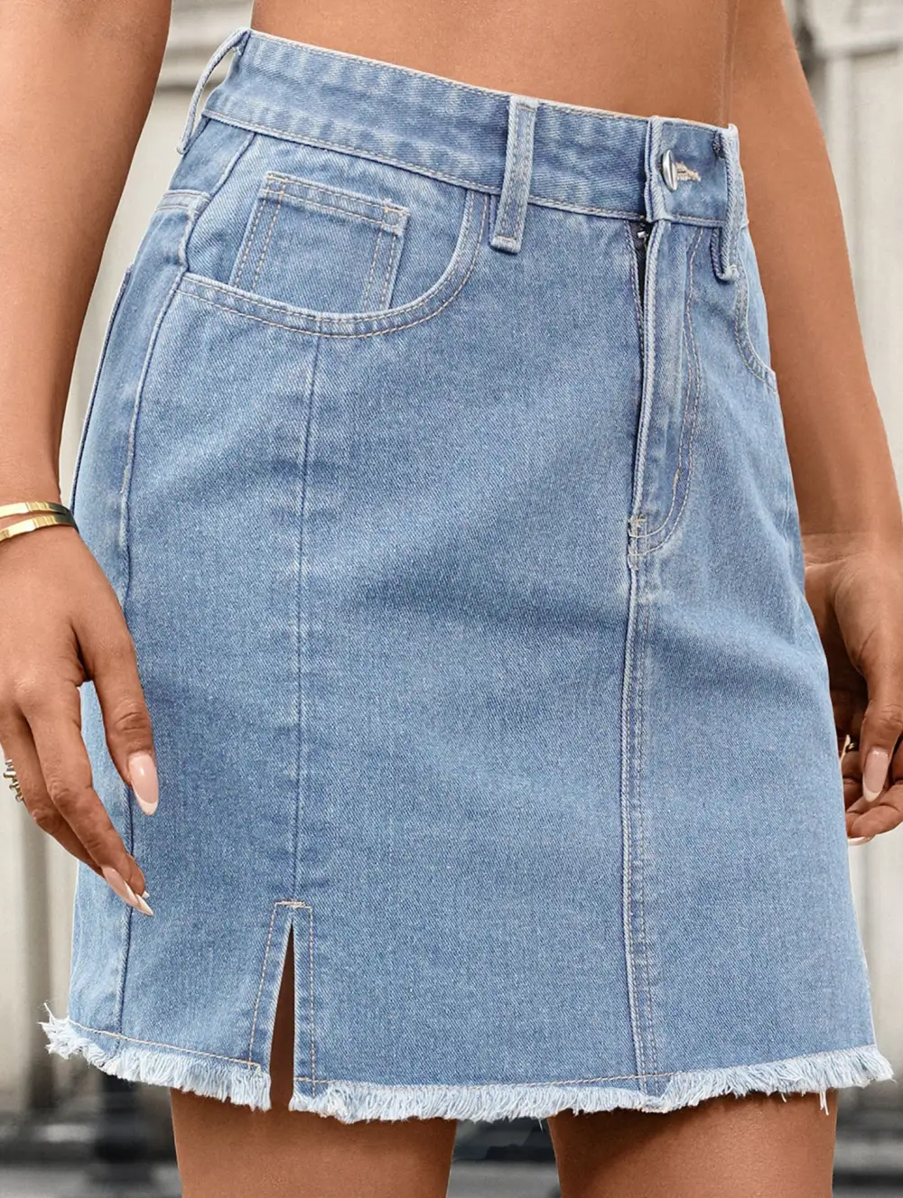 Denim Washed Slit Hem Mini Skirt