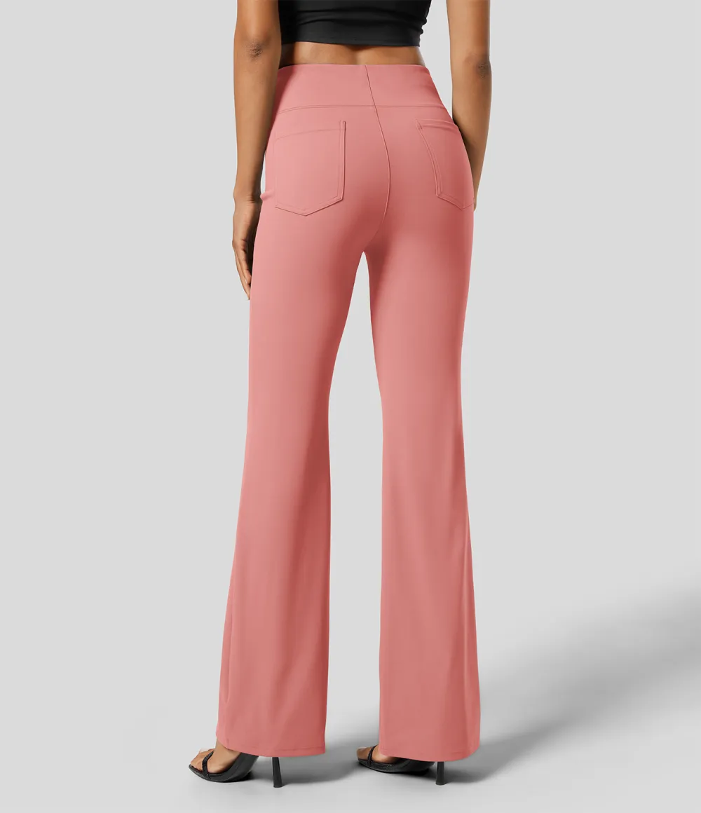  High Waisted Back Side Pocket Slight Flare Work Pants
