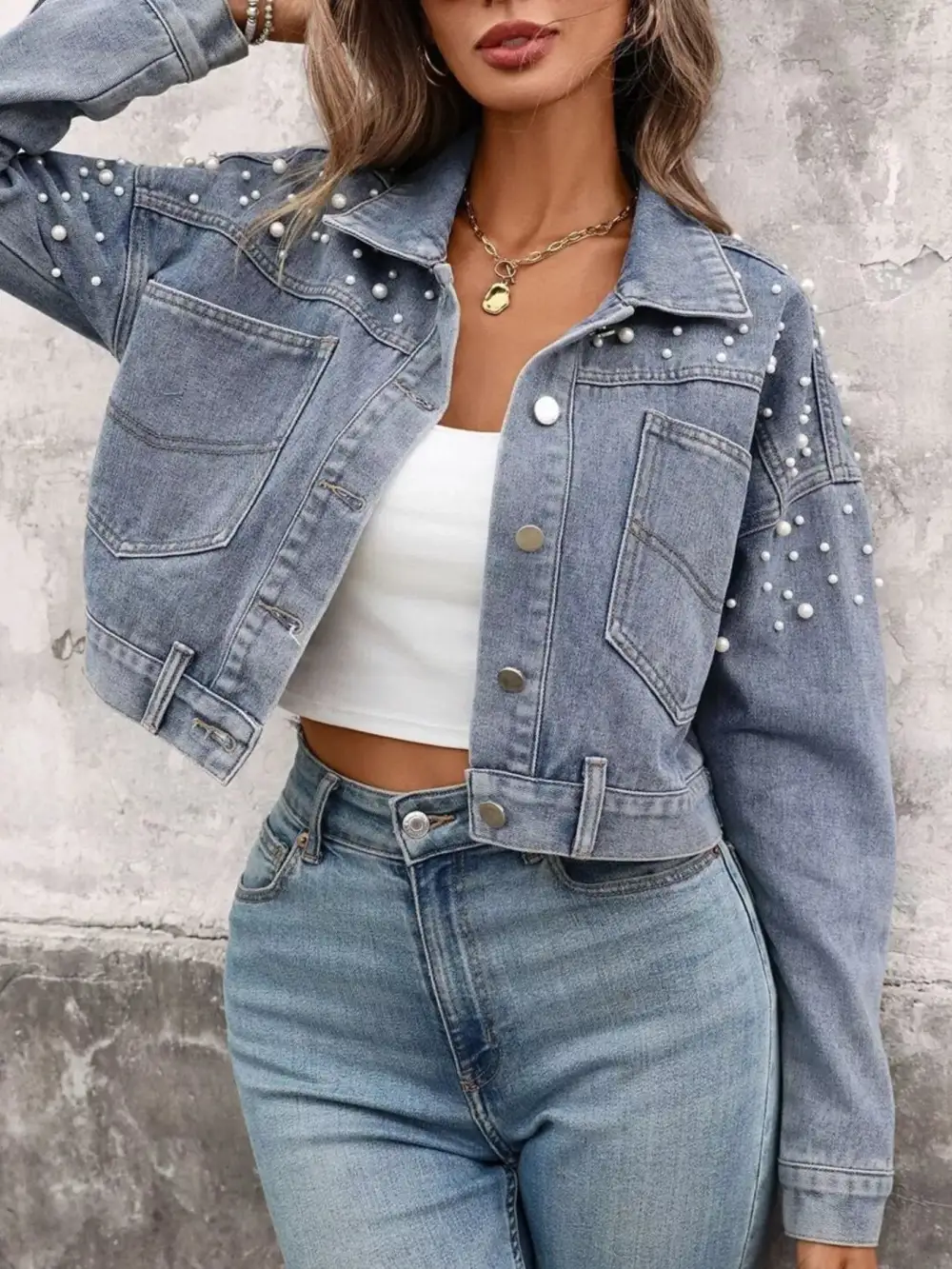 Pearl Embellished Cropped Jacket