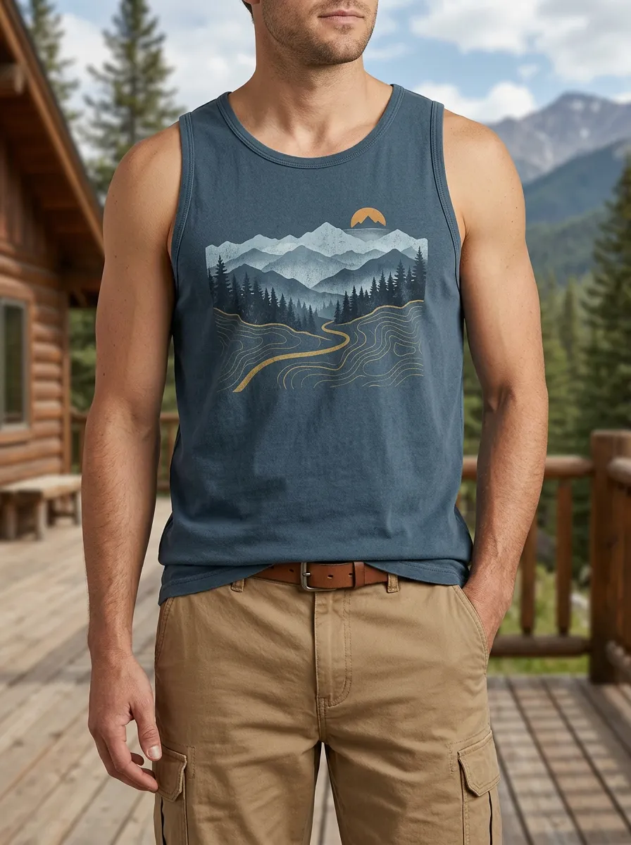 Men's Mountain Hiking Forest Landscape Tank Top