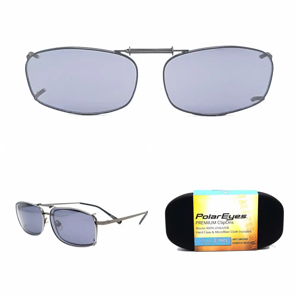 52mm Rectangular Polarized Clip-On Sunglasses