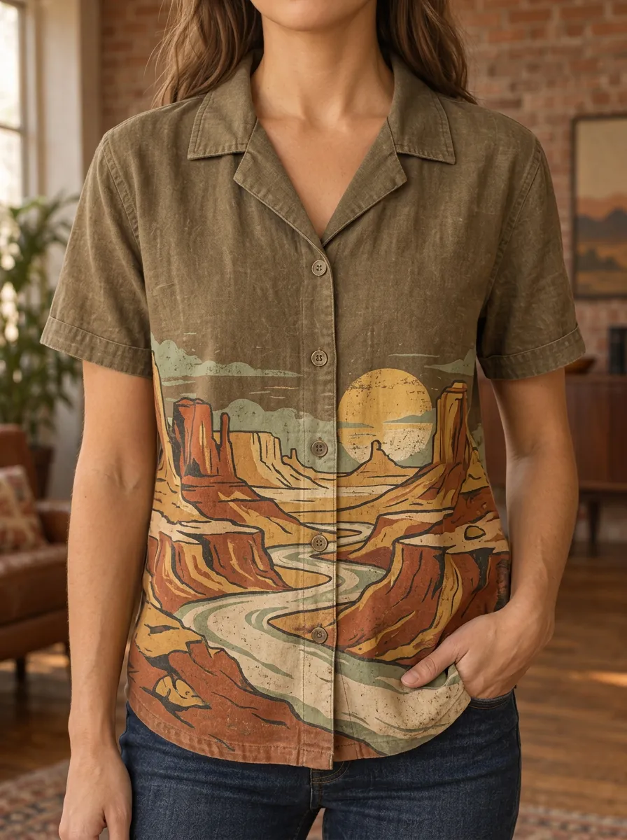 Women's Desert Nature Lover Canyon Sunset Printed Shirt