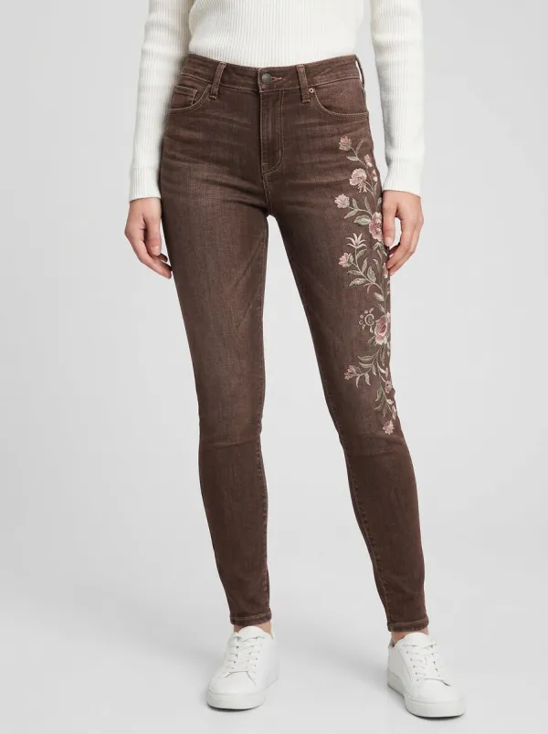 Women's Floral Vintage Rose Embroidered Graphic Slim Jeans