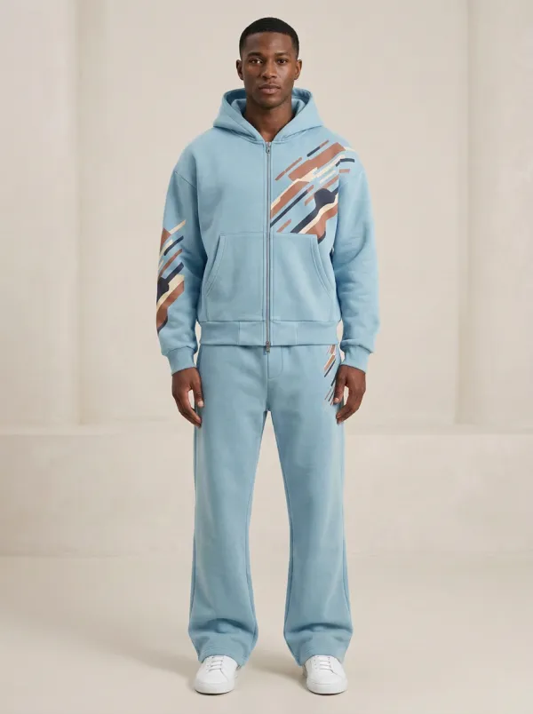 Men's Geometric Pattern Printed Hooded Tracksuit Everyday Design