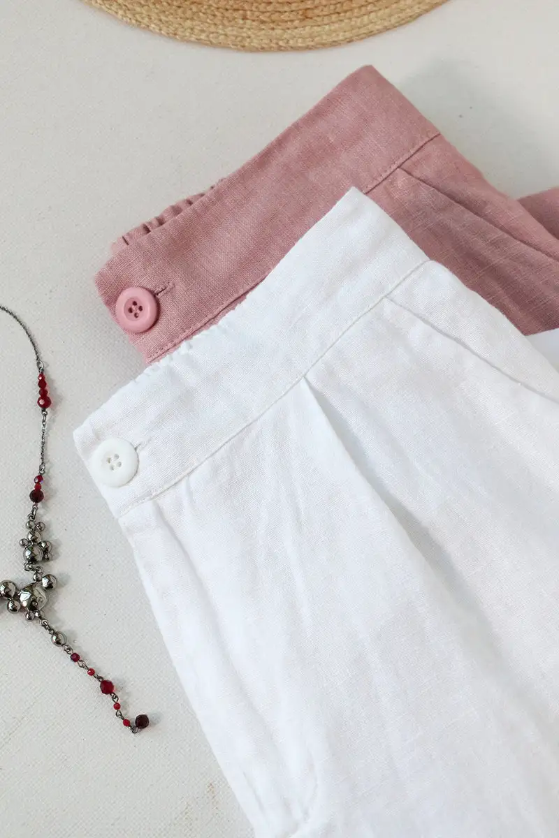 Elevated Linen Cotton Wide Leg Elastic Waist Pocketed Trousers