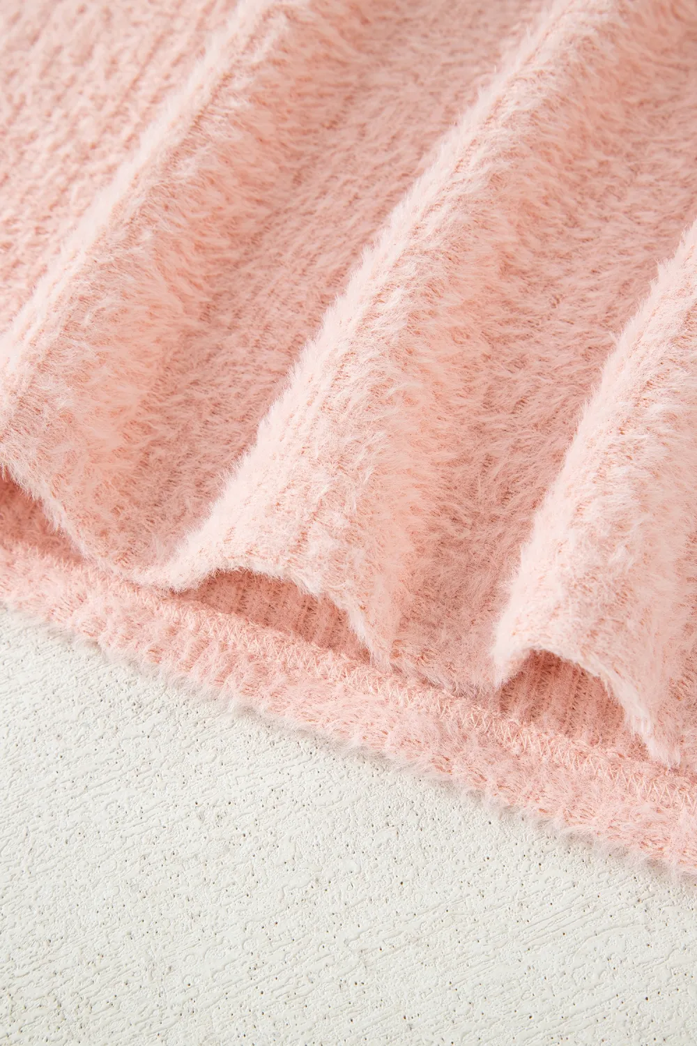 Light Pink Fuzzy Ribbed Texture Top