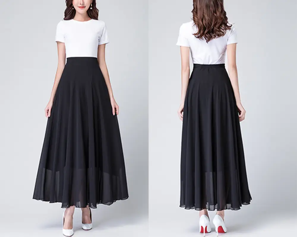 Everyday Elastic Waist Chiffon A Line Maxi Skirt