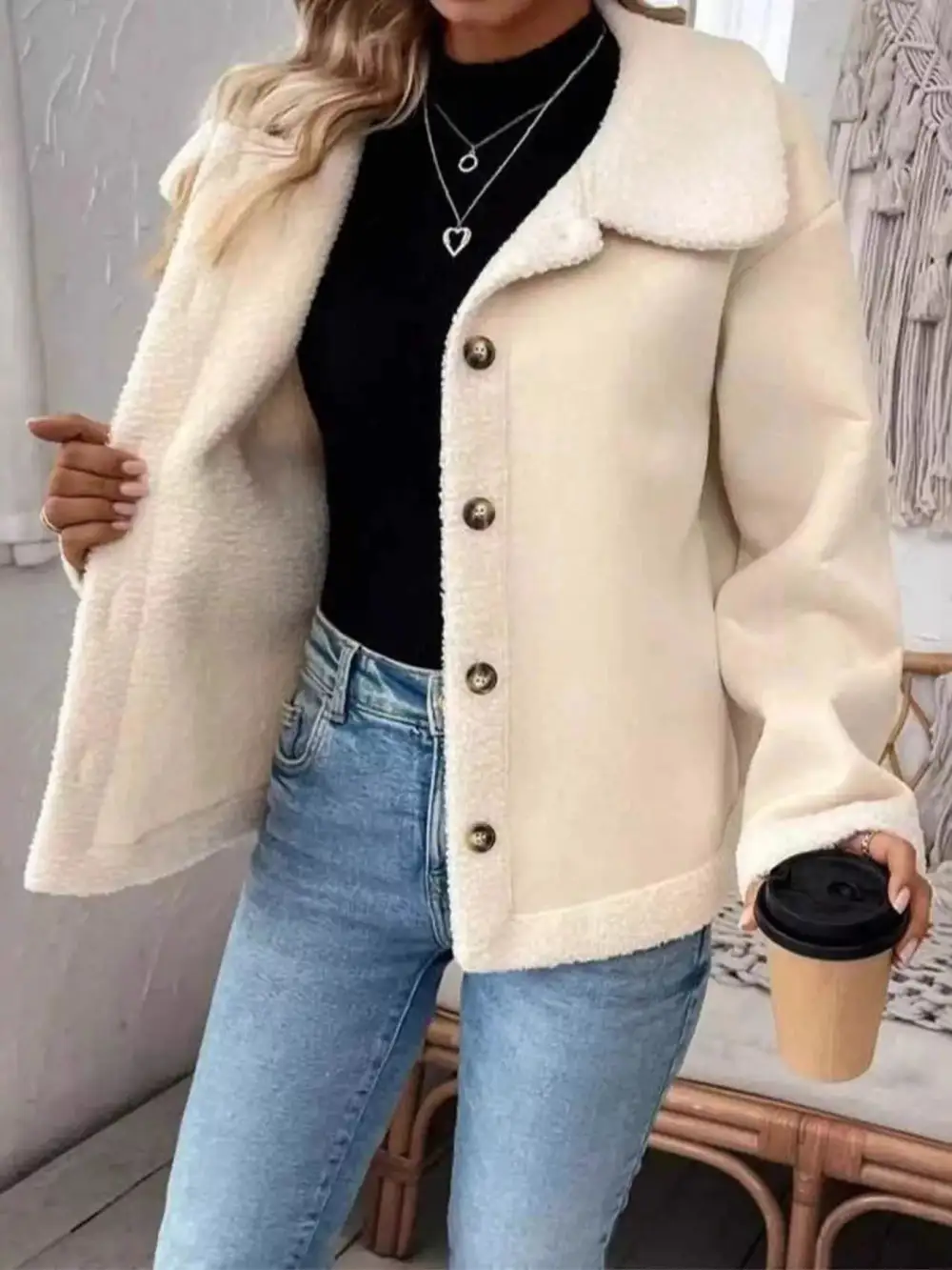 Plus Size Fleece Button-down Outerwear