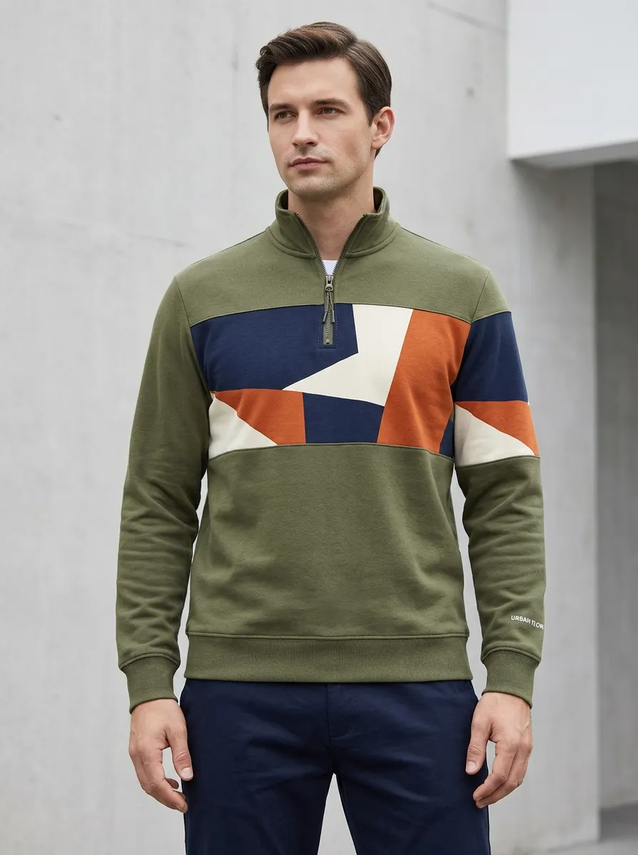 Half-Zip Geometric Colorblock Men's Half-Zip Sweatshirt