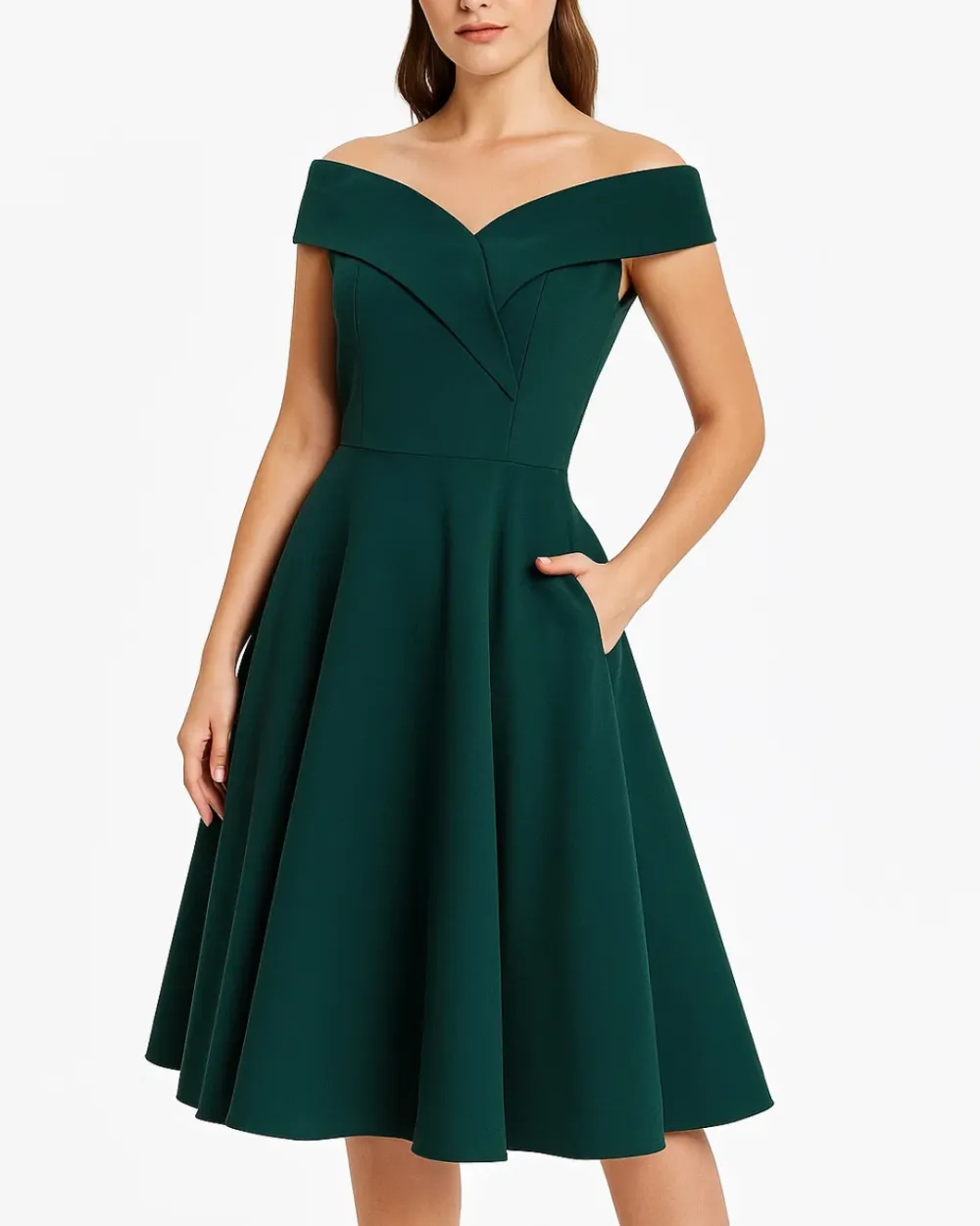 Off Shoulder Vintage A Line Midi Dress