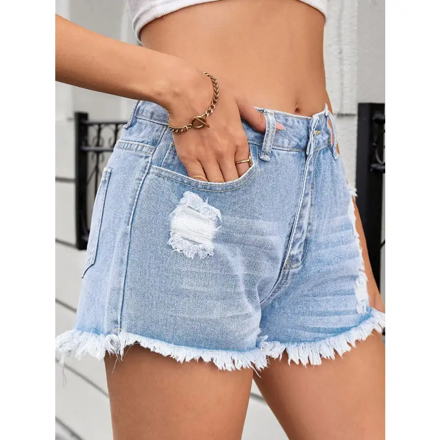 Chic Distressed Raw Hem Denim Shorts