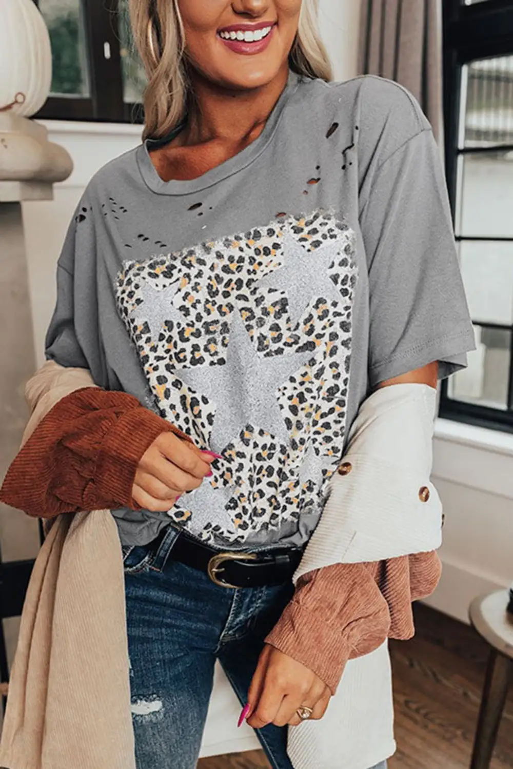 Medium Grey Stars Leopard Graphic