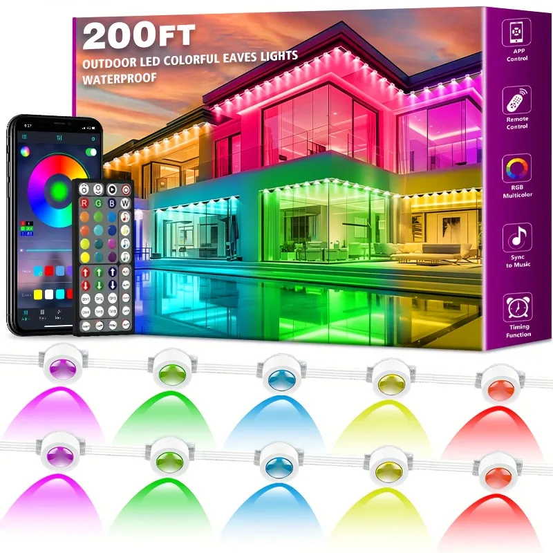 Music-Sync Outdoor LED Lights, Perfect for Home and Party-Ready Exterior Design